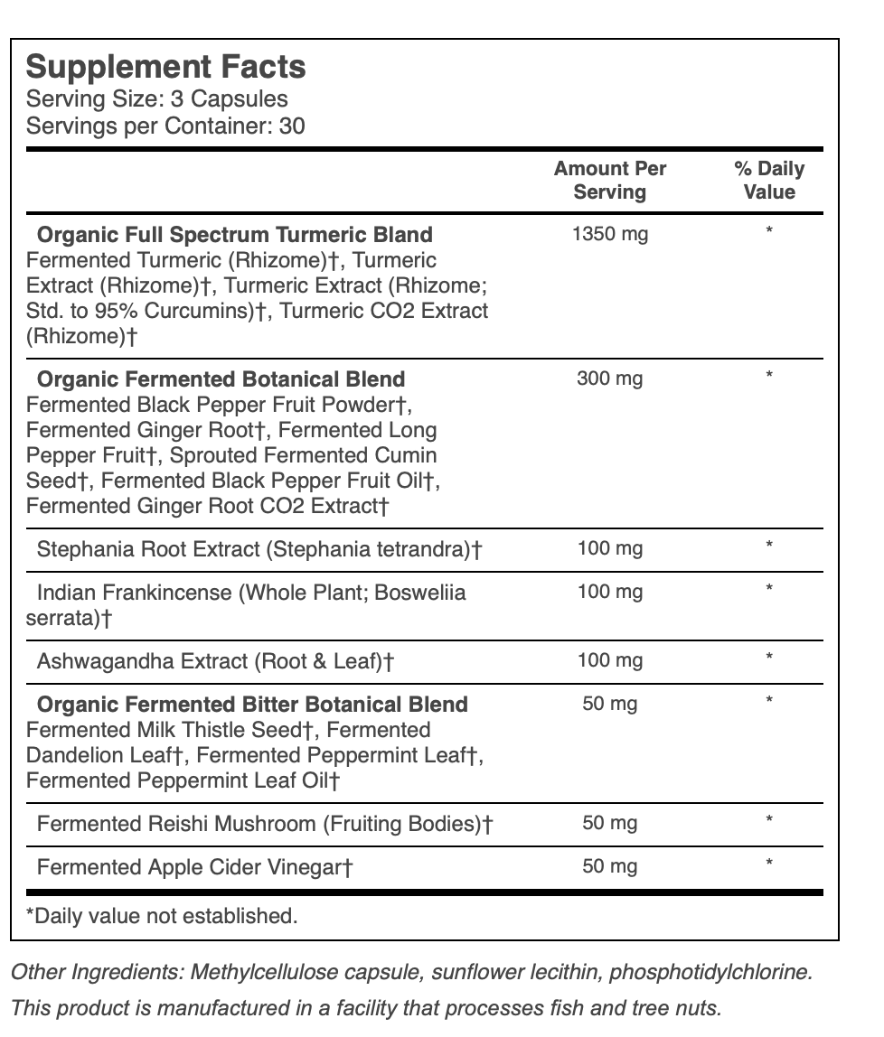 Codeage Fermented Turmeric Curcumin 95% with Black Pepper Ashwagandha Ginger Supplement - 90 Capsules