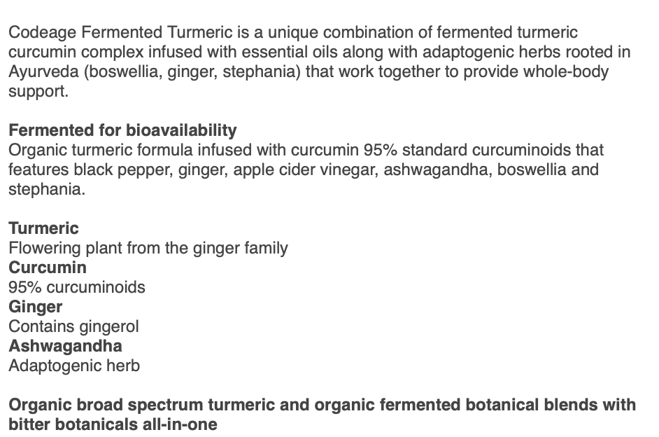 Codeage Fermented Turmeric Curcumin 95% with Black Pepper Ashwagandha Ginger Supplement - 90 Capsules